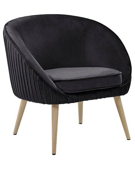 Armchair Black Velvet Recessed Arms Wooden Legs Retro Beliani