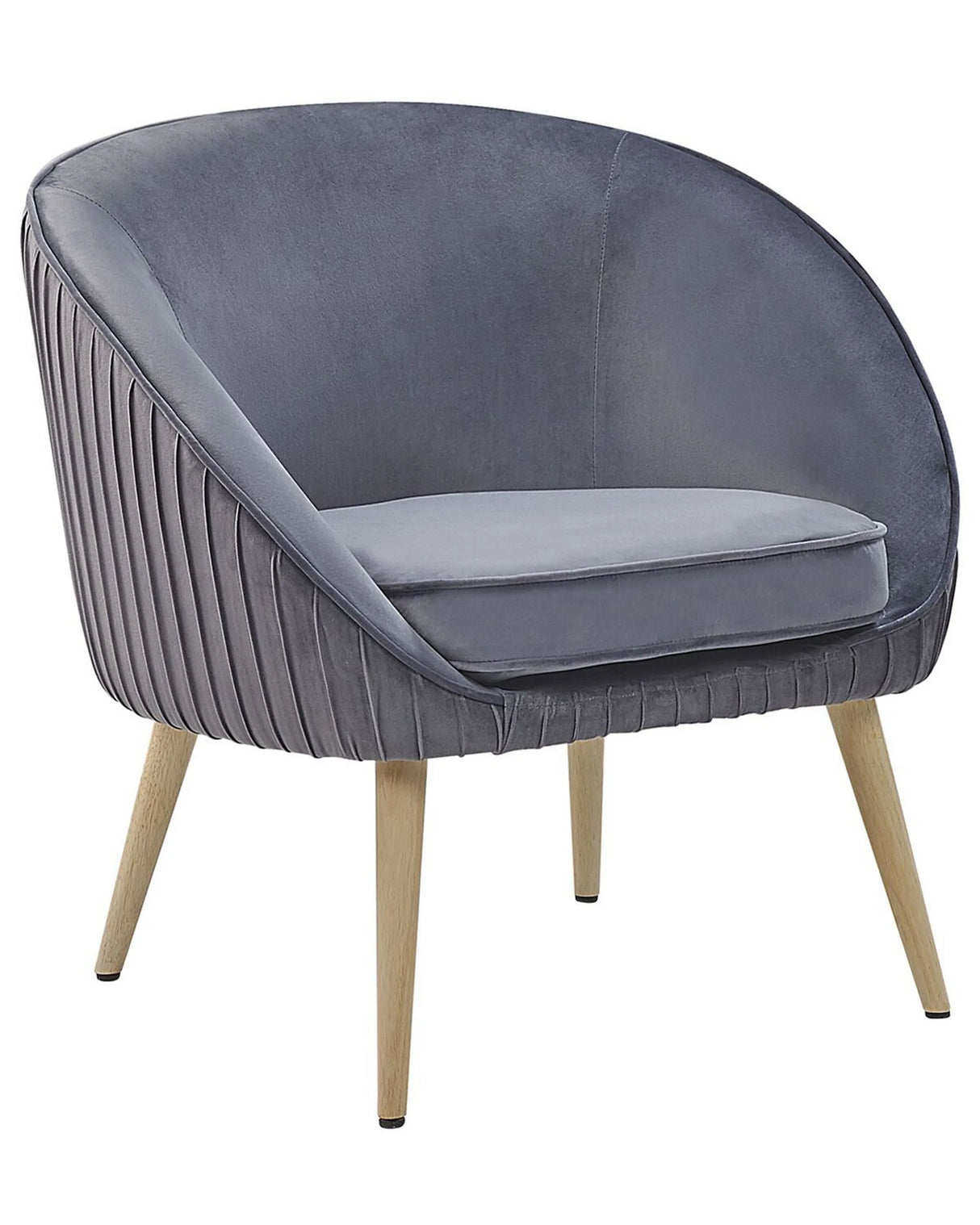 Armchair Grey Velvet Recessed Arms Wooden Legs Retro Beliani