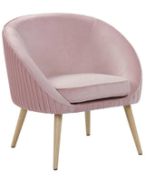 Armchair Pink Velvet Recessed Arms Wooden Legs Retro Beliani