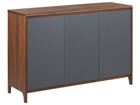 Sideboard Dark Wood with Grey Engineered Wood 3-Door Cabinet Retro Modern Beliani