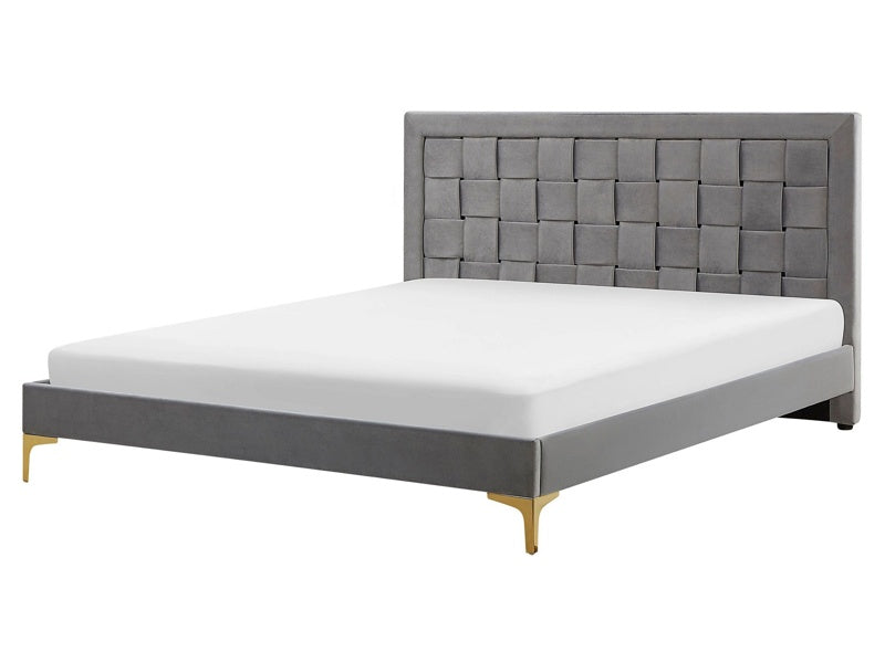 Upholstered Bed Frame EU King Size 5ft3 Grey Headboard Velvet Golden Legs  Beliani