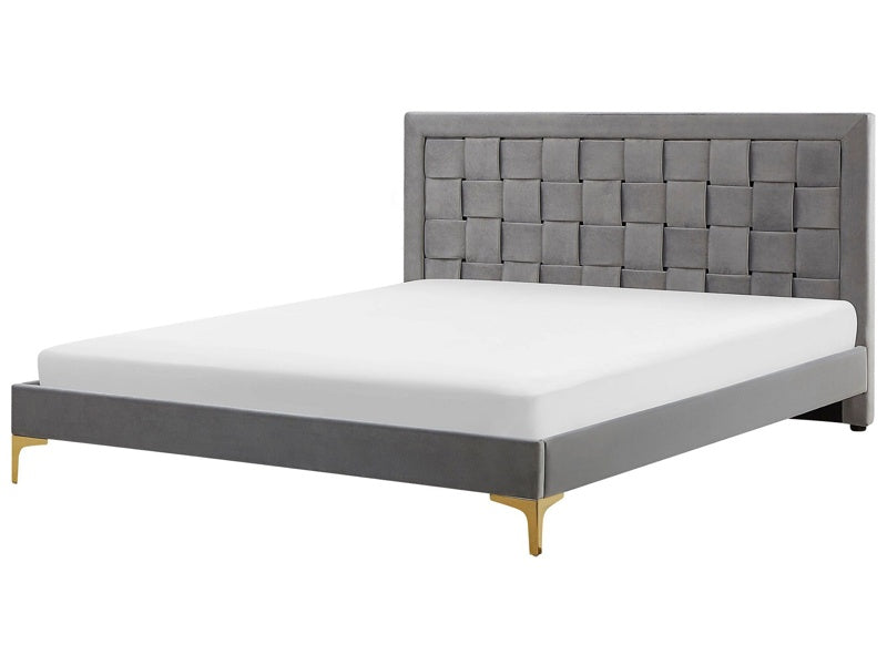 Upholstered Bed Frame EU Super King Size 6ft Grey Headboard Velvet Golden Legs  Beliani