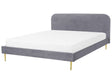 Bed Grey Velvet Upholstery EU Super King Size Golden Legs Headboard Slatted Frame 6 ft Minimalist Design Beliani