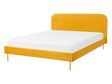 Bed Yellow Velvet Upholstery EU Double Size Golden Legs Headboard Slatted Frame 4.6 ft Minimalist Design Beliani