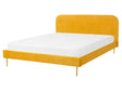 Bed Yellow Velvet Upholstery EU King Size Golden Legs Headboard Slatted Frame 5.3 ft Minimalist Design Beliani