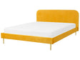 Bed Yellow Velvet Upholstery EU Super King Size Golden Legs Headboard Slatted Frame 6 ft Minimalist Design Beliani