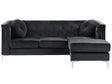 Corner Sofa Black Velvet Upholstered 3 Seater Left Hand L-Shaped Glamour Additional Pillows with Tufting and Nailhead Trims Beliani