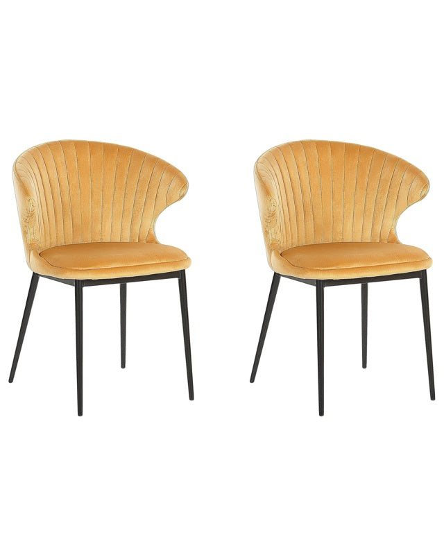 Set of 2 Dining Chairs Yellow Velvet Upholstery Black Legs Retro Industrial Beliani