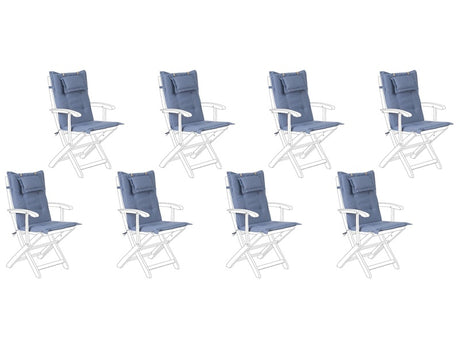 Outdoor Chair Replacement Cushions Set Blue Fabric UV Resistant Thickly Padded 8 Pillows Beliani