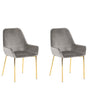 Set of 2 Dining Chairs Grey Velvet Upholstery Gold Legs Retro Glamour Beliani