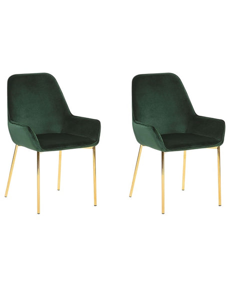 Set of 2 Dining Chairs Green Velvet Upholstery Gold Legs Retro Glamour Beliani