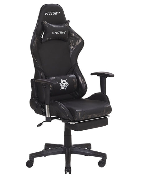 Gaming Chair Black Camo Faux Leather Swivel Adjustable Armrests and Height Footrest Modern Beliani