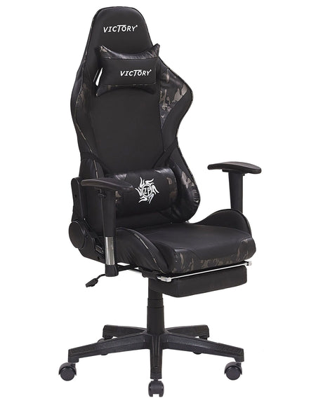 Gaming Chair Black Camo Faux Leather Swivel Adjustable Armrests and Height Footrest Modern Beliani