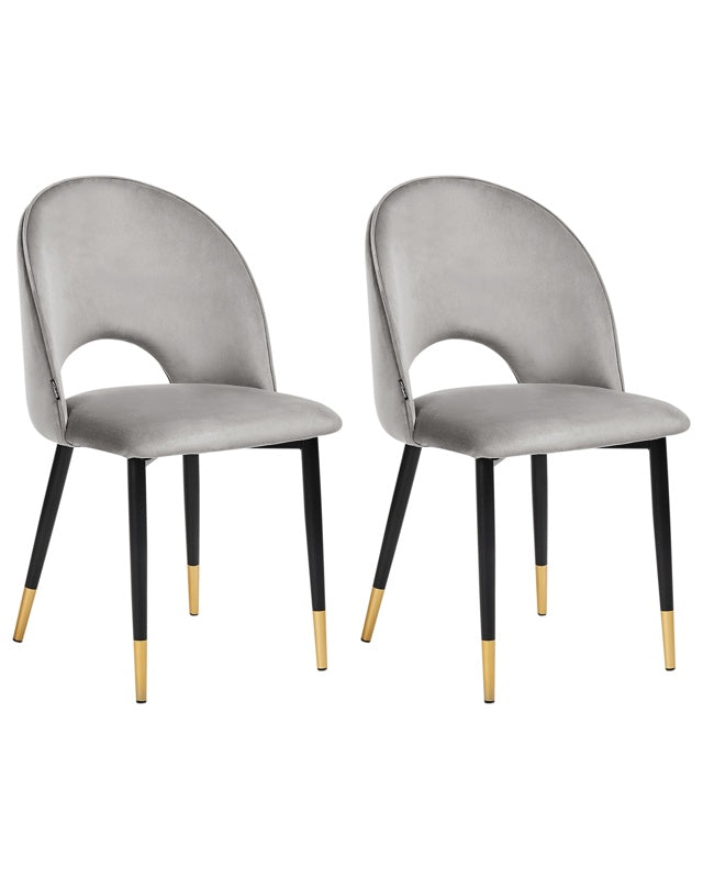 Set of 2 Dining Chairs Grey Velvet Upholstery Black Legs Retro Glamour Beliani