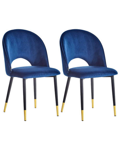 Set of 2 Dining Chairs Blue Velvet Upholstery Black Legs Retro Glamour Beliani