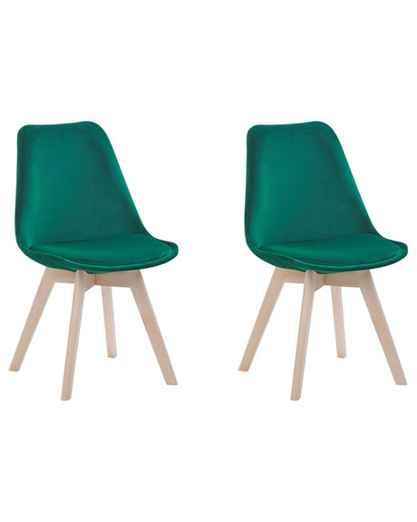 Set of 2 Dining Chairs Green Velvet Upholstery Seat Sleek Wooden Legs Modern Design  Beliani