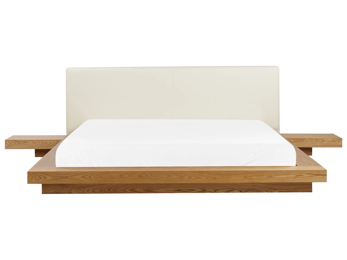 Japan Bed Frame Natural Ash Wood EU Super King Size 6ft Wood Veneer MDF Faux Leather Headboard Low Profile Bedroom Beliani
