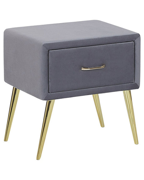 Bedside Table Grey Velvet Upholstery Nightstand 1 Drawer Minimalist Design Bedroom Furniture  Beliani