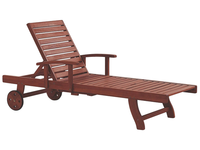 Garden Sun Lounger Light Acacia Wood Adjustable Backrest Inbuilt Castors Rustic Style Beliani