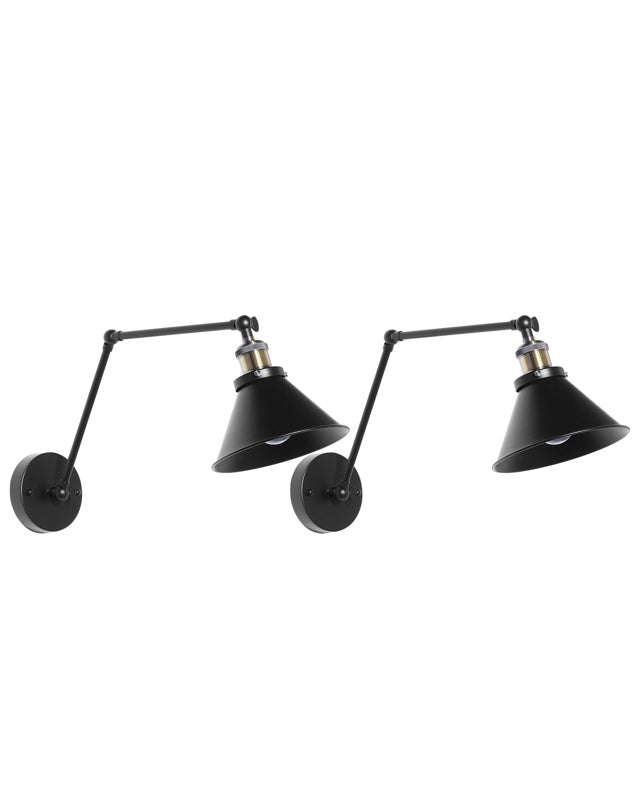 Set of 2 Wall Lamps Black Metal Sconce Adjustable Arm Industrial Beliani