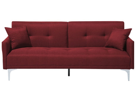 Sofa Bed Dark Red 3 Seater Buttoned Seat Click Clack Beliani