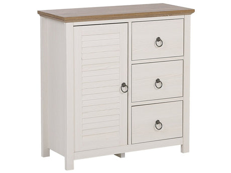 Sideboard Cabinet Cream and Dark Wooden Top MDF Particle Board 3 Drawers Rustic Design Beliani