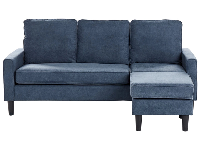 3-Seater Navy Blue with Ottoman Footstool Upholstered Mid Century Beliani