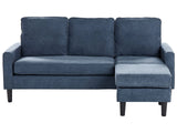 3-Seater Navy Blue with Ottoman Footstool Upholstered Mid Century Beliani