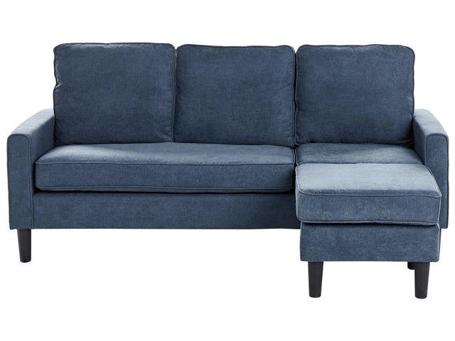 3-Seater Navy Blue with Ottoman Footstool Upholstered Mid Century Beliani