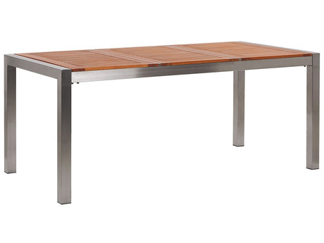 Garden Dining Table Light Eucalyptus Wood Top 180 x 90 cm 6 Seater Steel Frame Beliani