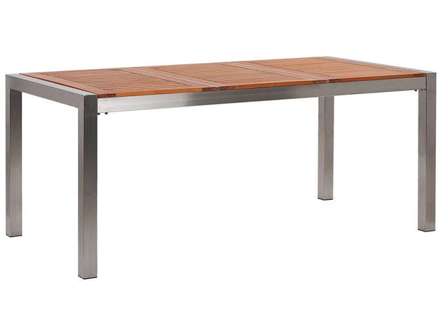 Garden Dining Table Light Eucalyptus Wood Top 180 x 90 cm 6 Seater Steel Frame Beliani