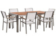 Garden Dining Set Light Eucalyptus Wood Top Steel Frame 180 x 90 cm with 6 White Chairs Beliani