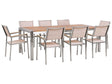 Garden Dining Set Light Eucalyptus Wood Top Steel Frame 220 x 100 cm with 8 Beige Chairs Beliani