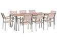 Garden Dining Set Light Eucalyptus Wood Top Steel Frame 220 x 100 cm with 8 Beige Chairs Beliani