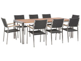 Garden Dining Set Light Eucalyptus Wood Top Steel Frame 220 x 100 cm with 8 Black Rattan Chairs Beliani