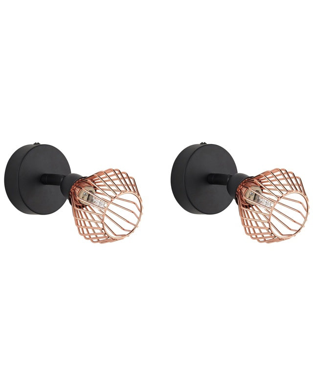 Set of 2 Wall Lamps Copper Metal Sconce Adjustable Industrial Beliani