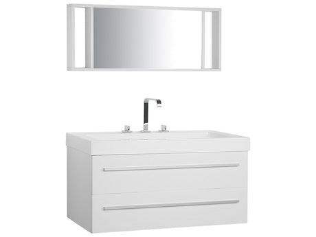 Bathroom Vanity Unit White and Silver 2 Drawers Mirror Modern Beliani