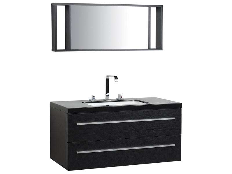 Bathroom Vanity Unit Black and Silver 2 Drawers Mirror Modern Beliani