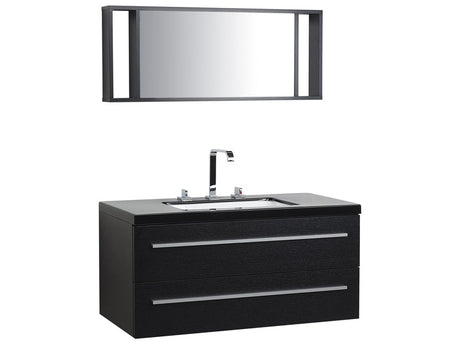 Bathroom Vanity Unit Black and Silver 2 Drawers Mirror Modern Beliani