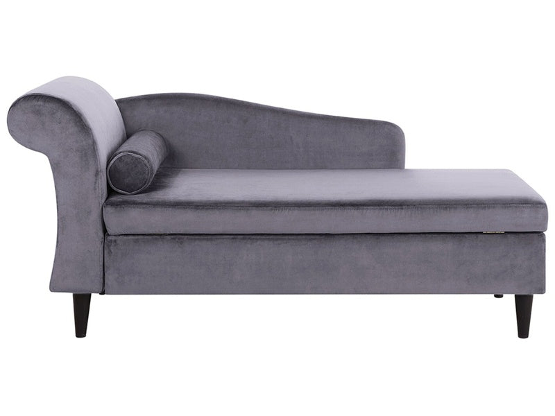 Chaise Lounge Grey Velvet Upholstery with Storage Left Hand with Bolster Beliani