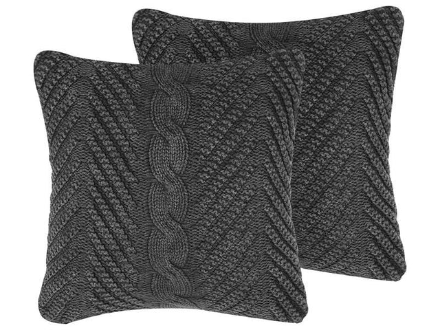 Set of 2 Decorative Cushions Grey Knitted 45 x 45 cm Crochet Boho Retro Decor Accessories Beliani