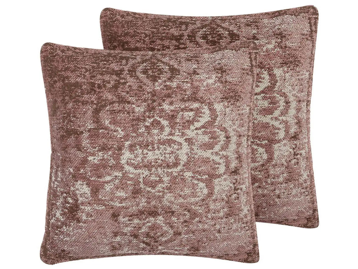 Set of 2 Decorative Cushions Pink Oriental Pattern 45 x 45 cm Distressed Vintage Glamour Decor Accessories Beliani
