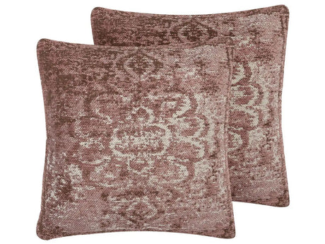 Set of 2 Decorative Cushions Pink Oriental Pattern 45 x 45 cm Distressed Vintage Glamour Decor Accessories Beliani