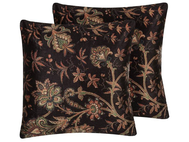 Set of 2 Decorative Cushions Multicolour Floral Pattern 45 x 45 cm Retro Vintage Decor Accessories Beliani