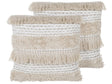 Set of 2 Decorative Cushions Beige Striped Pattern 45 x 45 cm with Tassels Boho Retro Decor Accessories Beliani