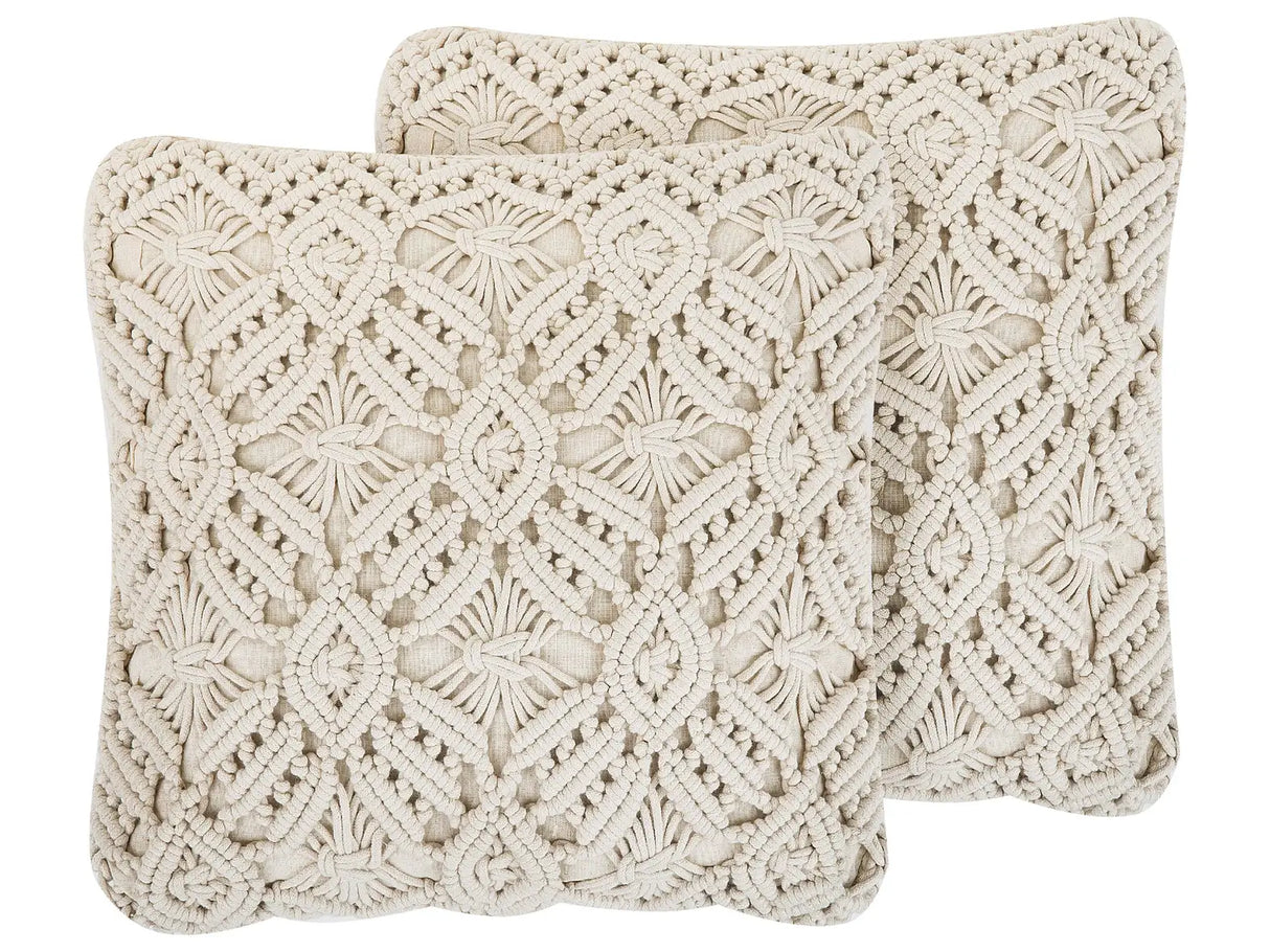 Decorative Cushion Beige Cotton Macram 50 x 50 cm Rope Boho Retro Decor Accessories Beliani
