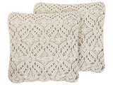 Decorative Cushion Beige Cotton Macram 50 x 50 cm Rope Boho Retro Decor Accessories Beliani
