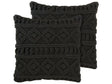 Decorative Cushion Set of 2 Black Cotton Macramé 45 x 45 cm Rope Boho Retro Decor Accessories Beliani