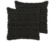 Decorative Cushion Set of 2 Black Cotton Macram 45 x 45 cm Rope Boho Retro Decor Accessories Beliani
