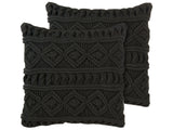 Decorative Cushion Set of 2 Black Cotton Macram 45 x 45 cm Rope Boho Retro Decor Accessories Beliani